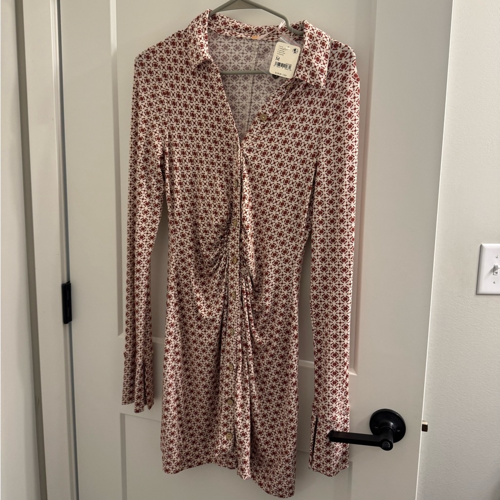 Free People Pink Ruched Wrap Dress Long Sleeve NWT